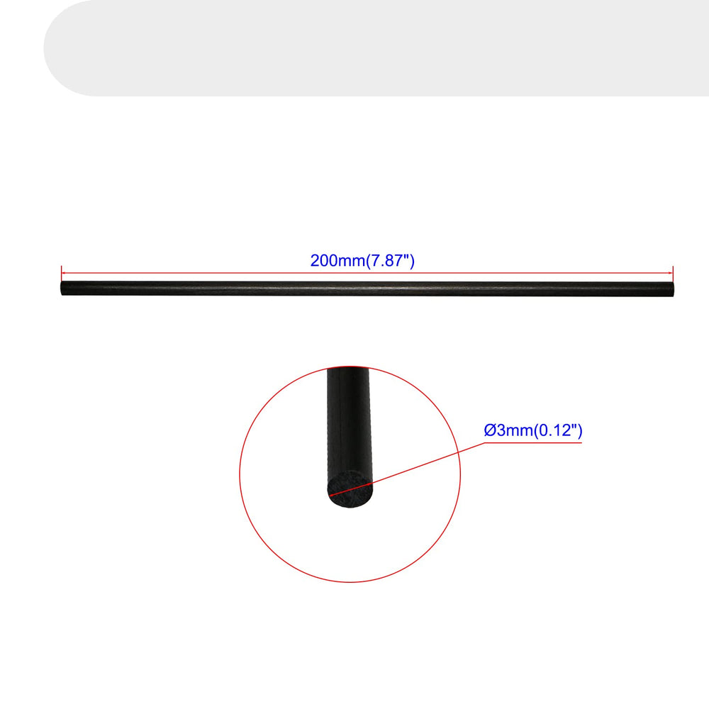 Carbon Fiber Rod Pultrusion 3mm(OD) for Quadcopter, DIY Project, Solid Matte Pole, Length 200mm, 5pcs