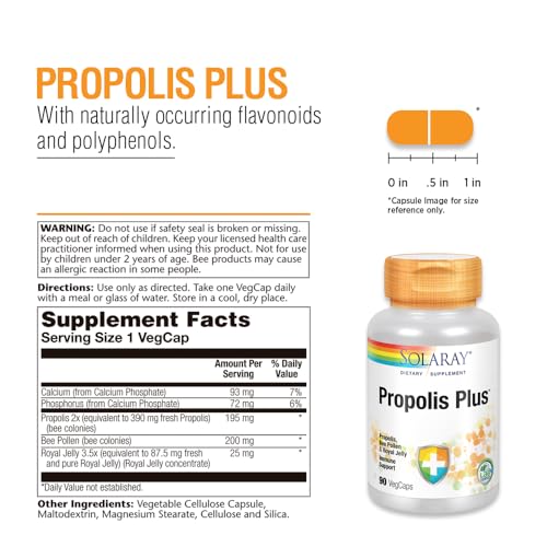 Propolis Plus | Healthy Immune System Support with Propolis, Bee Pollen & Royal Jelly | 90 VegCaps