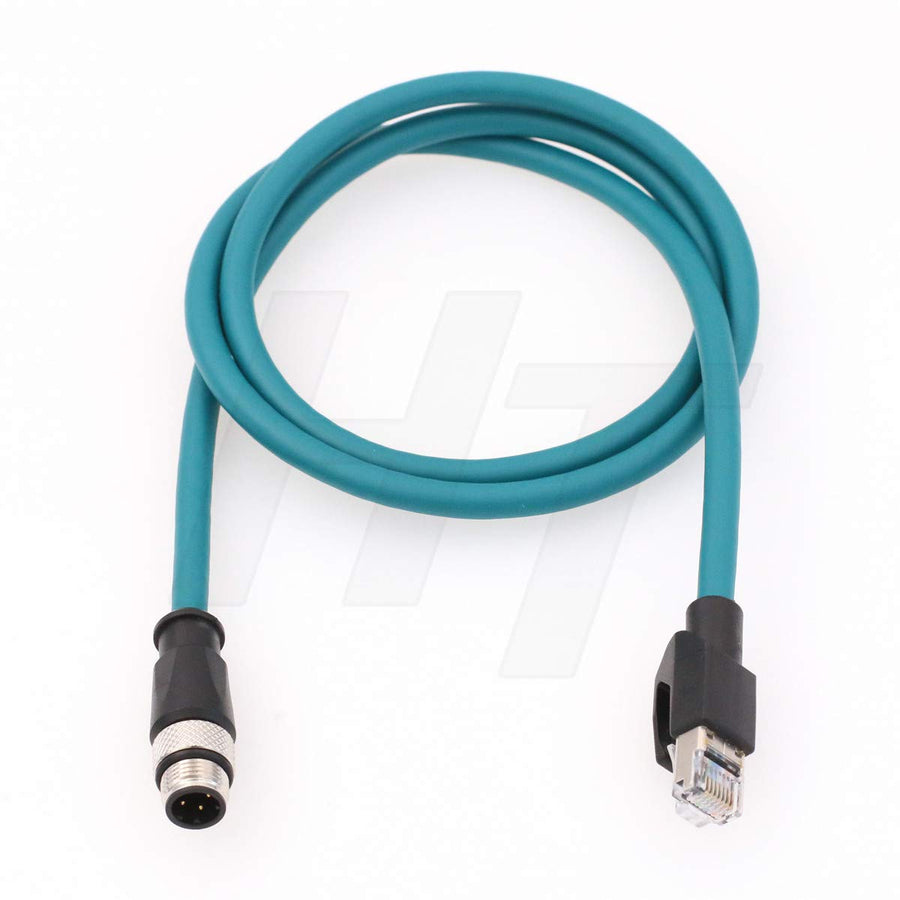 HangTon Industrial Ethernet M12 4 Pin D-Code RJ45 Shielded Cable, Profinet Network Rail CCTV Control LED Power Sensor (1m)