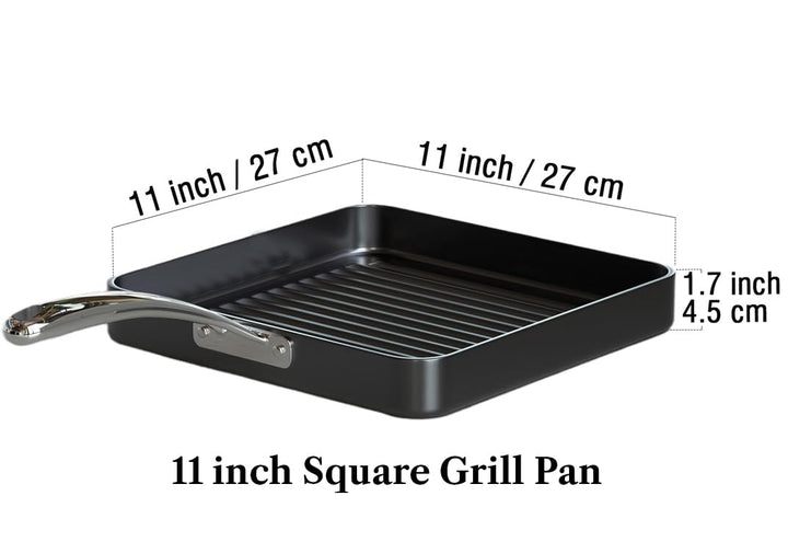 Nonstick Square Grill Pan 11 x 11-Inch, Hard Anodized Grilling Skillet Pan Cookware for Camping, Home Use