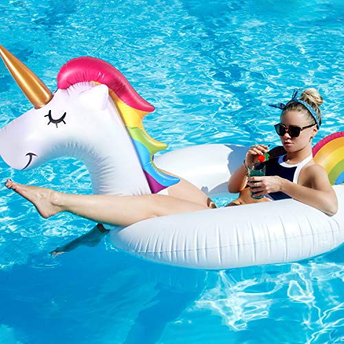 2 Pack 42&#39;&#39; Inflatable Pool Floats Flamingo Unicorn Swim Tube Rings with 2Pcs Beach Balls, Beach Floaties, Swimming Toys, Lake and Beach Floaty Summer Toy, Pool Raft Lounge for Adults Kids