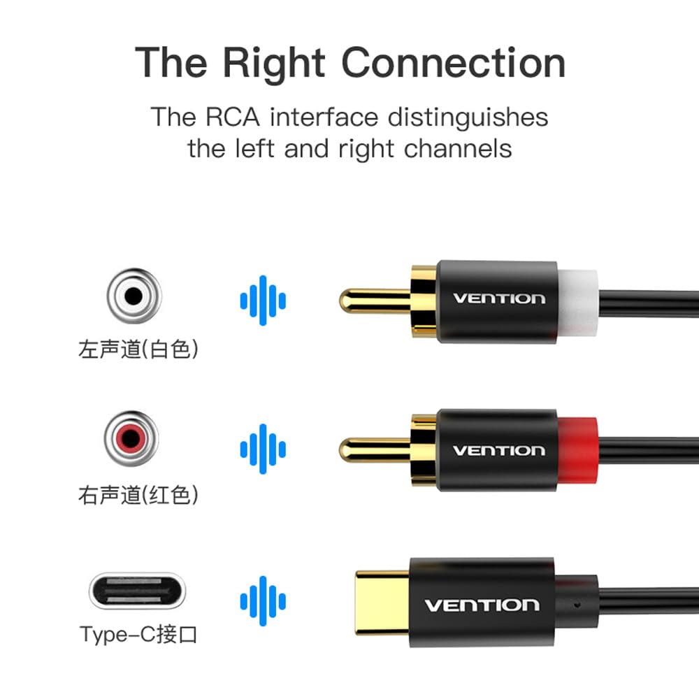 VENTION USB C to 2 RCA Audio Cable, Type-C to RCA Male 