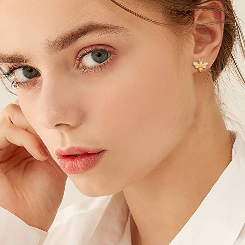 925 Sterling Silver CZ Gold Tone Tiny Bumblebee Stud Earrings for Women, Valentine&#39;s Day/Mother&#39;s Day/Christmas Jewelry Gift for Wife/Mom