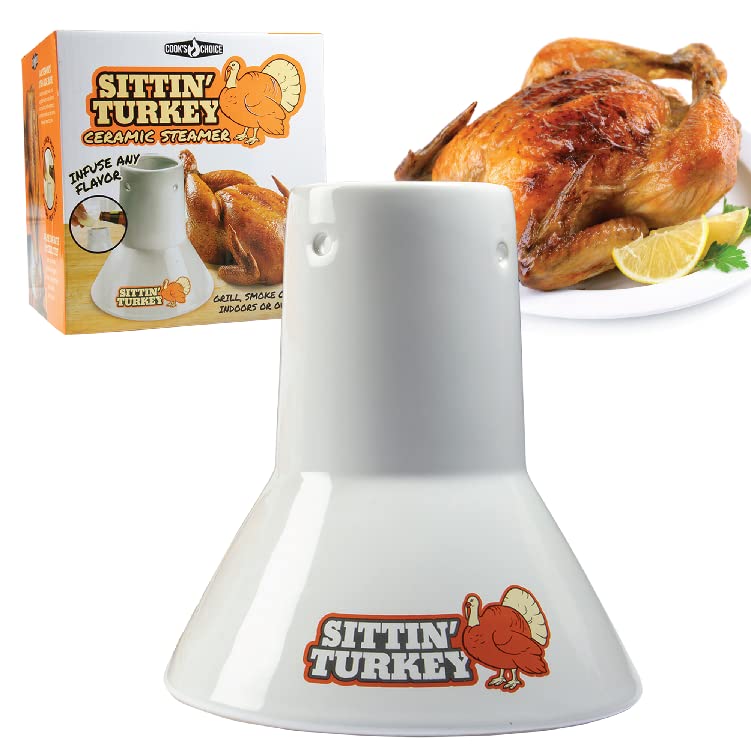 Beer Can Turkey Roaster- Sittin' Turkey Marinade Barbecue Steamer- Infuse delicious BBQ flavor