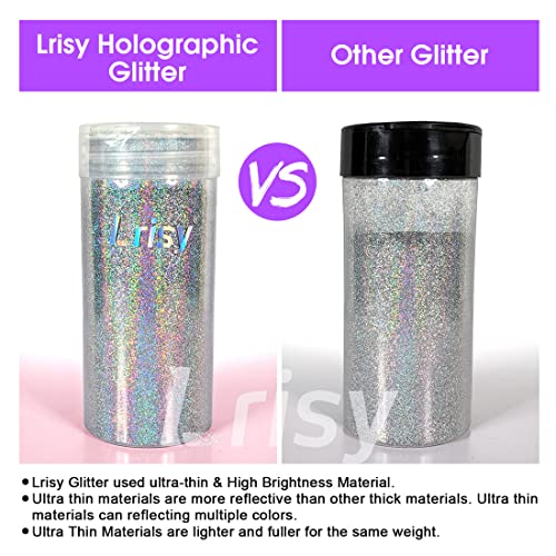 Lrisy Holographic Extra Fine Glitter Powder with Shaker Lid, Craft Glitter Sequins for Epoxy Resin, Slime,Tumblers,Nail&amp;Painting Arts 140g/4.5oz (Ultra Thin Holographic Silver)