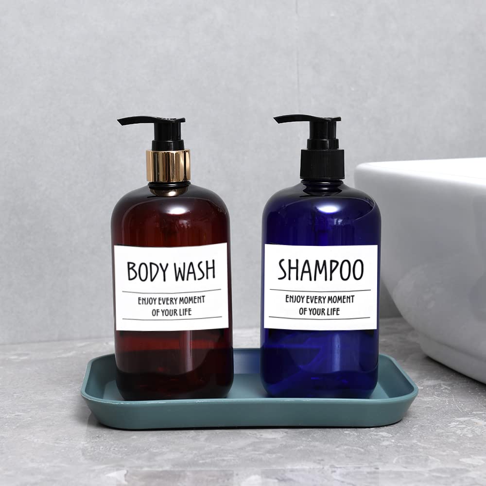 Printed Bathroom Labels Set 24PCS Waterproof Refillable Bottles Stickers for Dish Soap Body Wash Conditioner Shampoo Display White