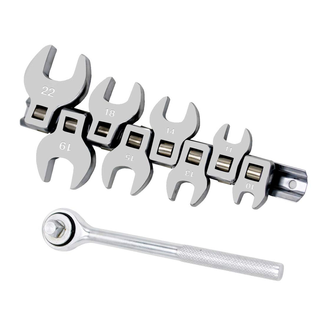 3/8” Drive Metric Crowfoot Wrench Set, Crows Foot and Wrench,10 11 13 14 15 18 19 22 mm with Ratchet Handle