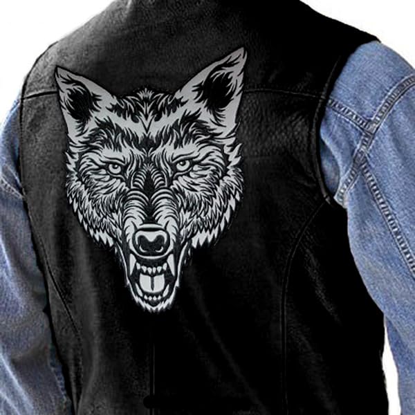 Big Lone Wolf Head Patch Light Reflective Embroidered Iron-On Patch for Jacket Vest Large Size 12 by 9.5 inches USA (Gray-Black)