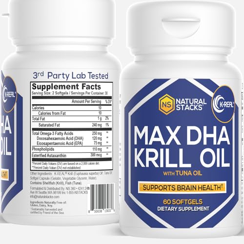 Antarctic Krill Oil Supplement - DHA EPA Omega 3 Supplement with Antioxidant Astaxanthin - Omega 3 Fish Oil to Support Brain, Heart & Joint Health - 60 Krill Oil SoftGels