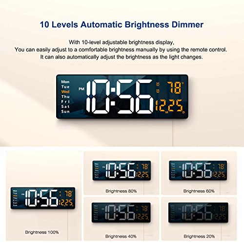 Digital Wall Clock Large Display, 16.2 Inch , LED Digit