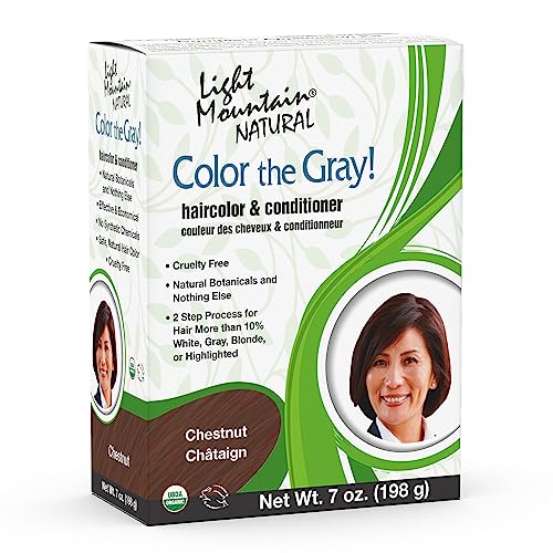 Light Mountain Henna Hair Color & Conditioner, Color the Gray - Chestnut Hair Dye for Men/Women, Chemical-Free Semi-Permanent Hair Color for White, Gray, Blonde, or Highlighted Hair, 7 Oz