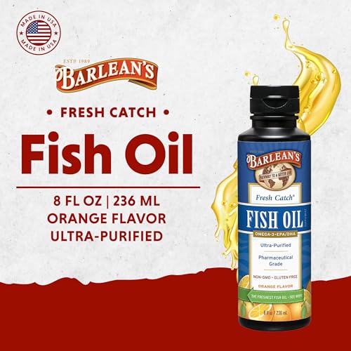 Omega 3 Fish Oil Supplement, Liquid EPA and DHA Fatty Acid Supplements Support, High Potency Orange Flavored, 8 oz