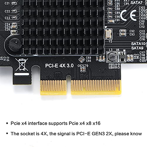 PCIe SATA Controller Card 10 Port with 10 SATA Cables and Low Profile Bracket - 6Gbps SATA 3.0 PCIe Card,Support 10 Port SATA 3.0 Devices