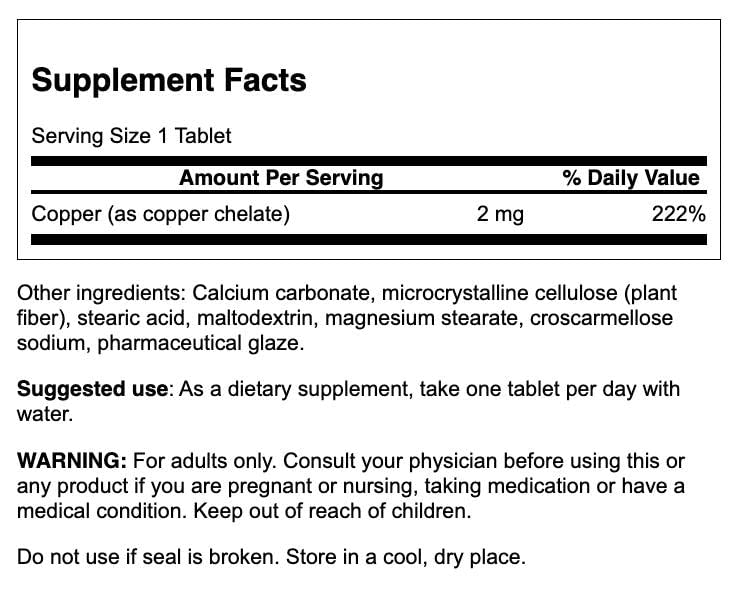 Swanson Copper Mineral Supplement - 2 mg (Copper Chelat