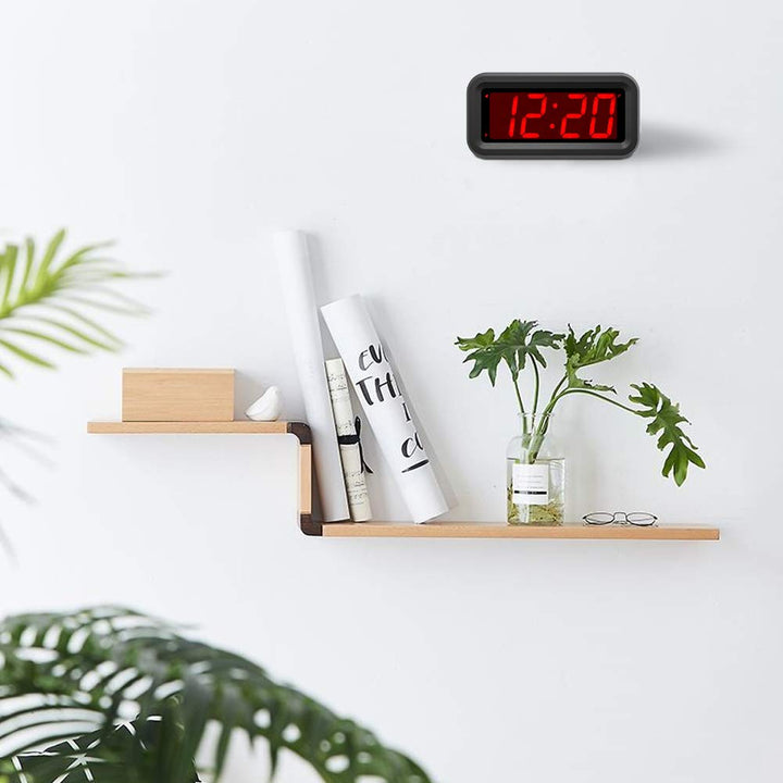 Digital Alarm Clock, Small Wall Clock, Battery Operated, 1.2 LED Large Display, 2-Level Brightness Dimmer, 12/24Hr, Snooze, 4 PCS AA Batteries Last More Than 1 Year, for Bedroom/Desk