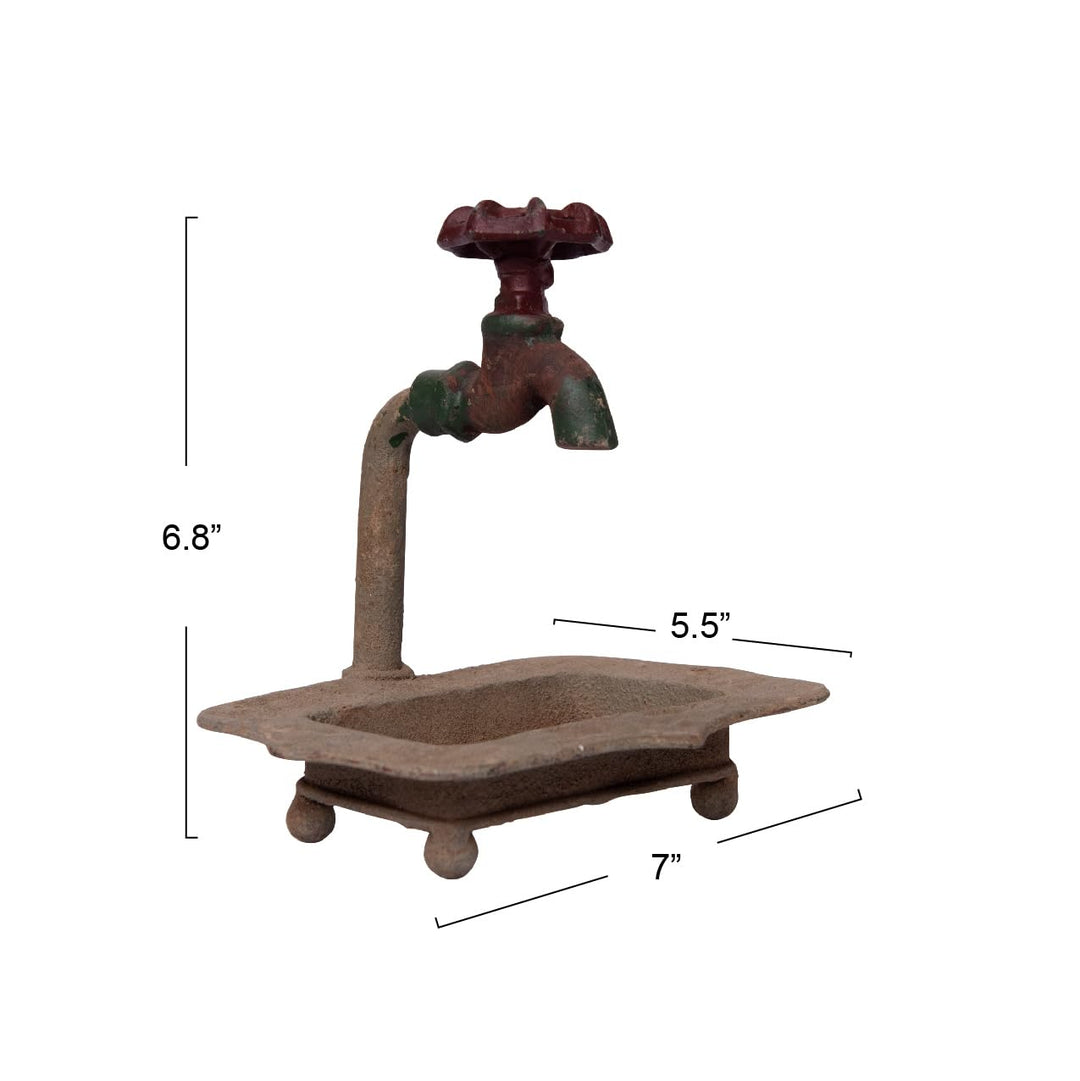 Creative Co-Op Rustic Metal Soap Dish with-Faucet