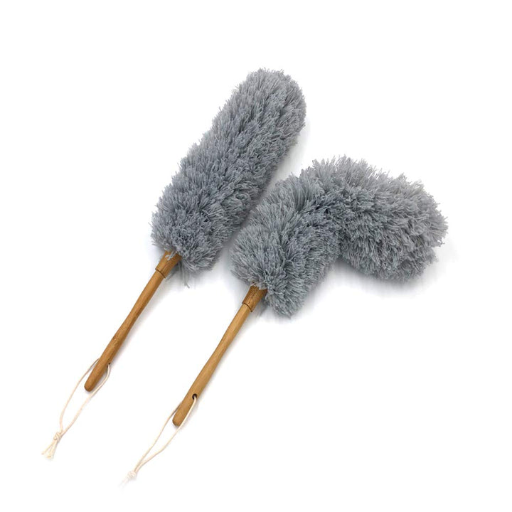 Microfiber Duster with Solid Bamboo Handle Bendable Hea