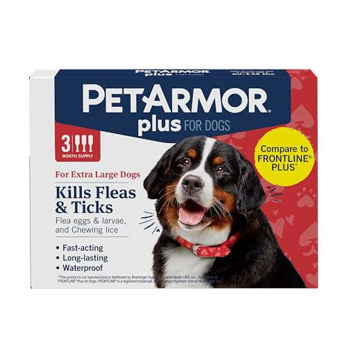 Plus Flea and Tick Prevention for Dogs, Dog Flea and Tick Treatment, 3 Doses, Waterproof Topical, Fast Acting, X-Large Dogs (89-132 lbs)