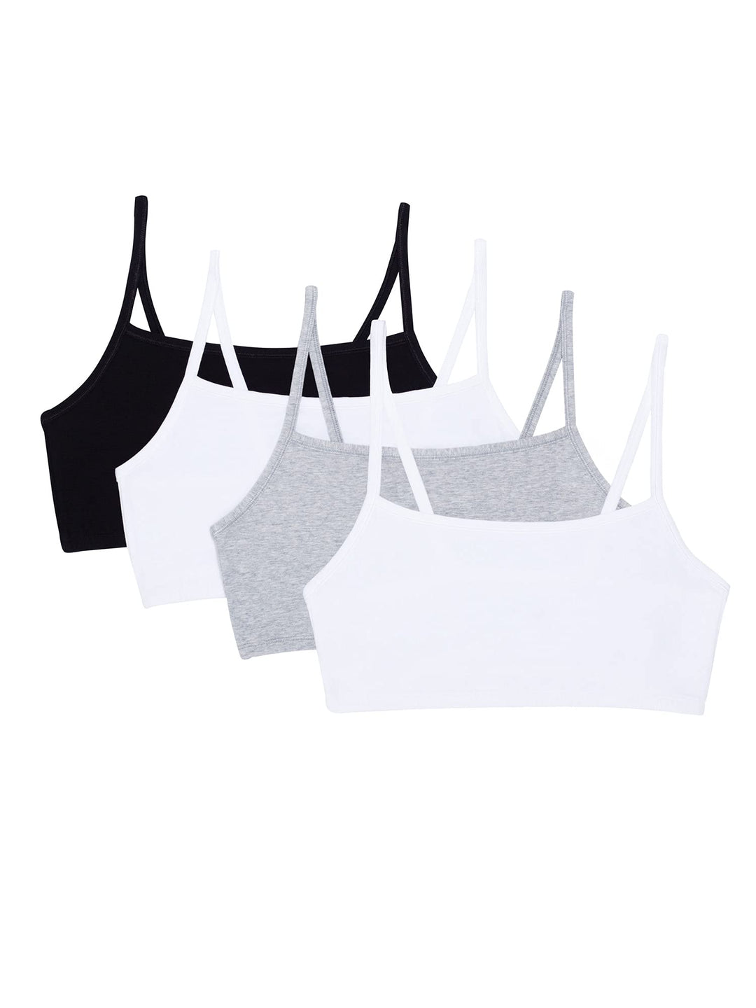 Women&#39;s Spaghetti Strap Cotton Pullover Sports Bra, Black/White/White/Heather Grey 4-Pack, 36