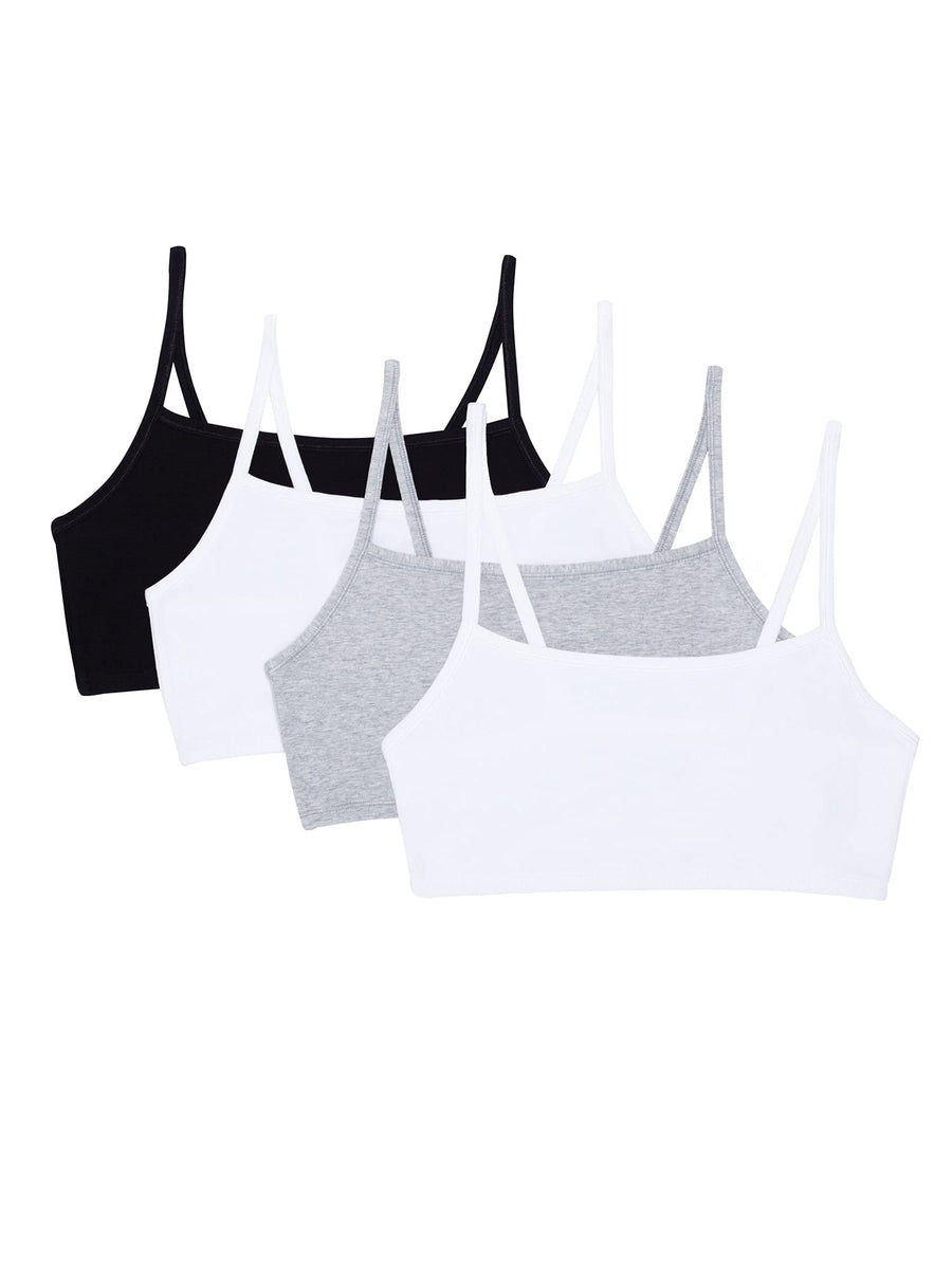 Women's Spaghetti Strap Cotton Pullover Sports Bra, Black/White/White/Heather Grey 4-Pack, 36