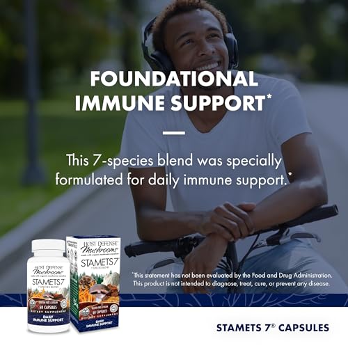 Stamets 7-7 Species Blend - Mushroom Supplement for Immune Support - Includes Royal Sun Blazei, Cordyceps, Reishi, Maitake, Lion&#39;s Mane, Chaga &amp; Mesima - 60 Capsules (30 Servings)*