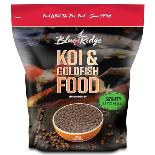 Blue Ridge Koi Fish Food 5lb - Koi Food 3/16” Large Growth Formula, Goldfish Food, Premium Fish Food for Ponds, Ponds Fish Food, Koi Food Fall and Winter Fish Food, Floating Pond Pellets