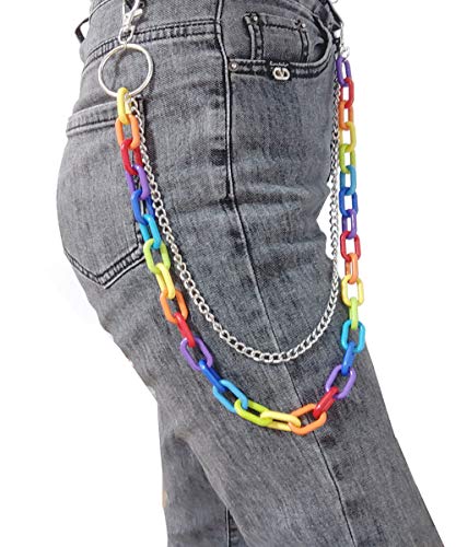 Women Men Rainbow Trousers Chain Hip Hop Punk Pants Wallet Key Chain Colorful Acrylic Gothic Rock Jean Pant Chain Waist Chain (colorflul)