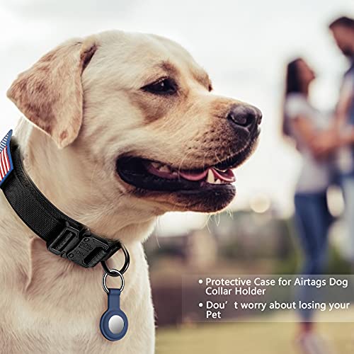 Tactical Dog Collar, Adjustable Military Training Nylon Dog Collar with Control Handle and Heavy Metal Buckle for Medium and Large Dogs, with Patches and Airtags Case (L, Black)