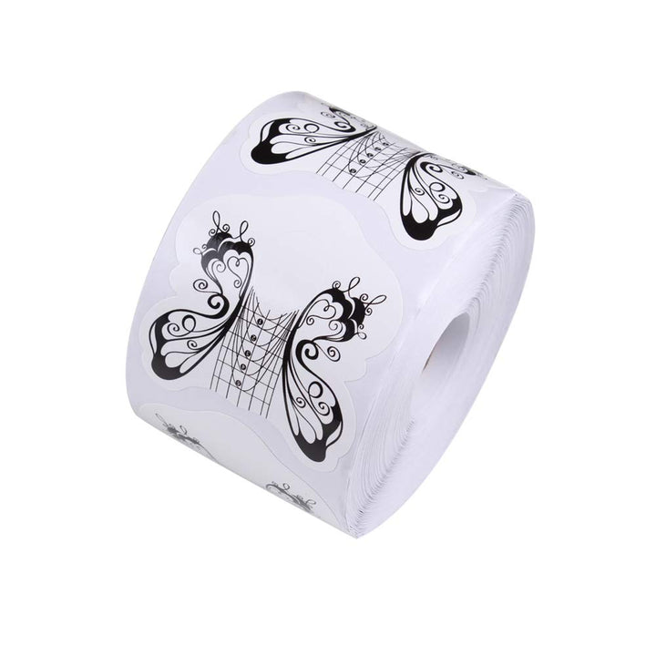 BeautyLeader 500Pcs/Roll Nail Form Guide Acrylic Tip Extension Forms Black And White Color Butterfly DesignSticker Rroll Manicure Tool for Acrylic UV Gel Nail Art Tips