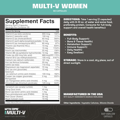 Multi-V Womens Multivitamin Vegetarian Capsules, Essential Daily Vitamin Complex, 60 Capsules, 30 Day Supply