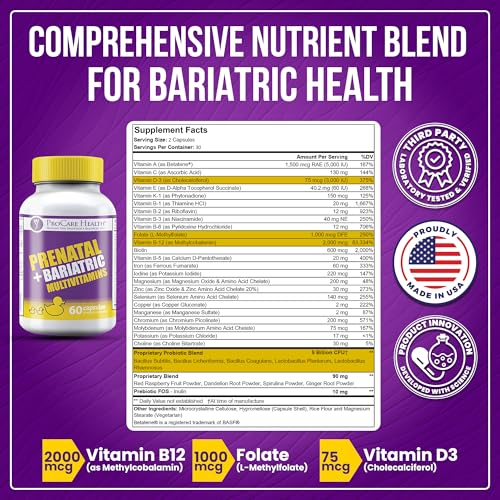 Prenatal Bariatric Multivitamin with Iron (60 Easy to Swallow Capsules) – for Women, Bariatric Vitamins for Gastric Bypass &amp; Gastric Sleeve (1 Month Supply)