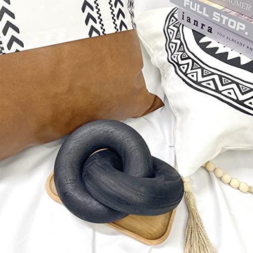 2-Link Wood Chain / Knot Décor, Hand Carved Boho Bead Home Shelf Decor Suitable for Bedroom, Living Room, Coffee Table, Black