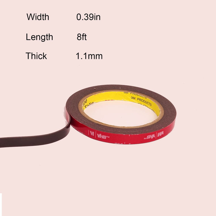 Double Sided Tape Heavy Duty Mounting Tape Strong Adhesive Tape Waterproof Foam Tape Picture Hanging Strips for LED Strip Light Indoor and Outdoor (0.39in X 10ft)
