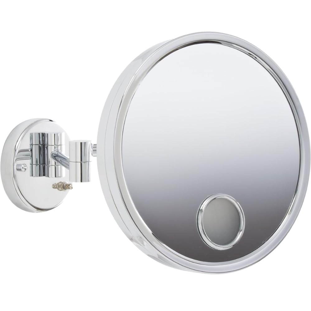 JD7C 9-Inch Euro Style Lighted Wall Mount Makeup Mirror with 3X Magnification and Spot Mirror, Chrome Finish