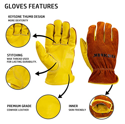 Gardening Gloves, Water Resistant, Abrasion Resistant, Breathable Cowhide Leather Work Gloves