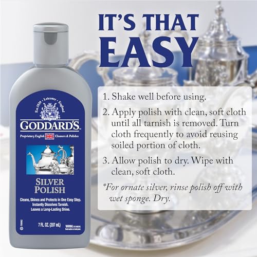 Goddard's Silver Polish Sterling Silver Cleaner for Dinnerware, Silverware, Instant Sterling Silver Jewelry Cleaner to Shine, Protect & Clean, All-in-One Tarnish Remover Solution for Silver, 7 oz
