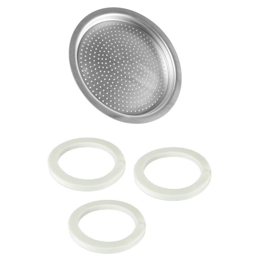 2.25 (57mm) Espresso Filter and Gasket Seals Compatible with Bialetti 3 Cup Aluminum Espresso Makers
