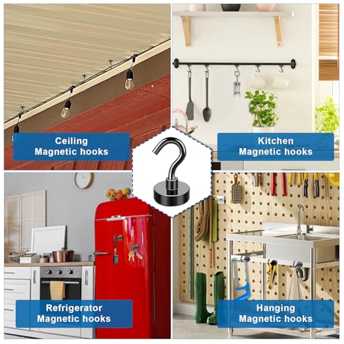 Black Magnetic Hooks, 28Lbs Strong Magnetic Hooks Heavy Duty with Epoxy Coating for Refrigerator, Magnetic Cruise Hooks for Hanging, Classroom, Office, and Kitchen - Pack of 12
