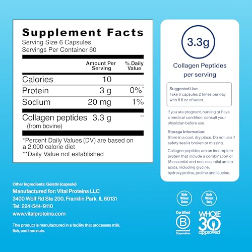 Collagen Pills Supplement (Type I, III), 360 Collagen Capsules, 3300mg Serving Help Support Healthy Hair, Collagen Supplement