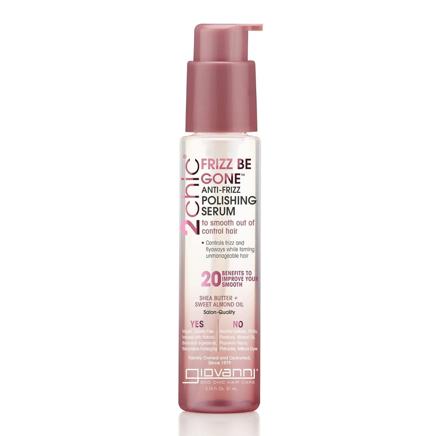 2chic Frizz Be Gone Polishing Serum - Anti-Frizz Natural Hair Smoothing Formula with Shea Butter & Sweet Almond Oil, No Parabens, Color-Safe - 2.75 oz