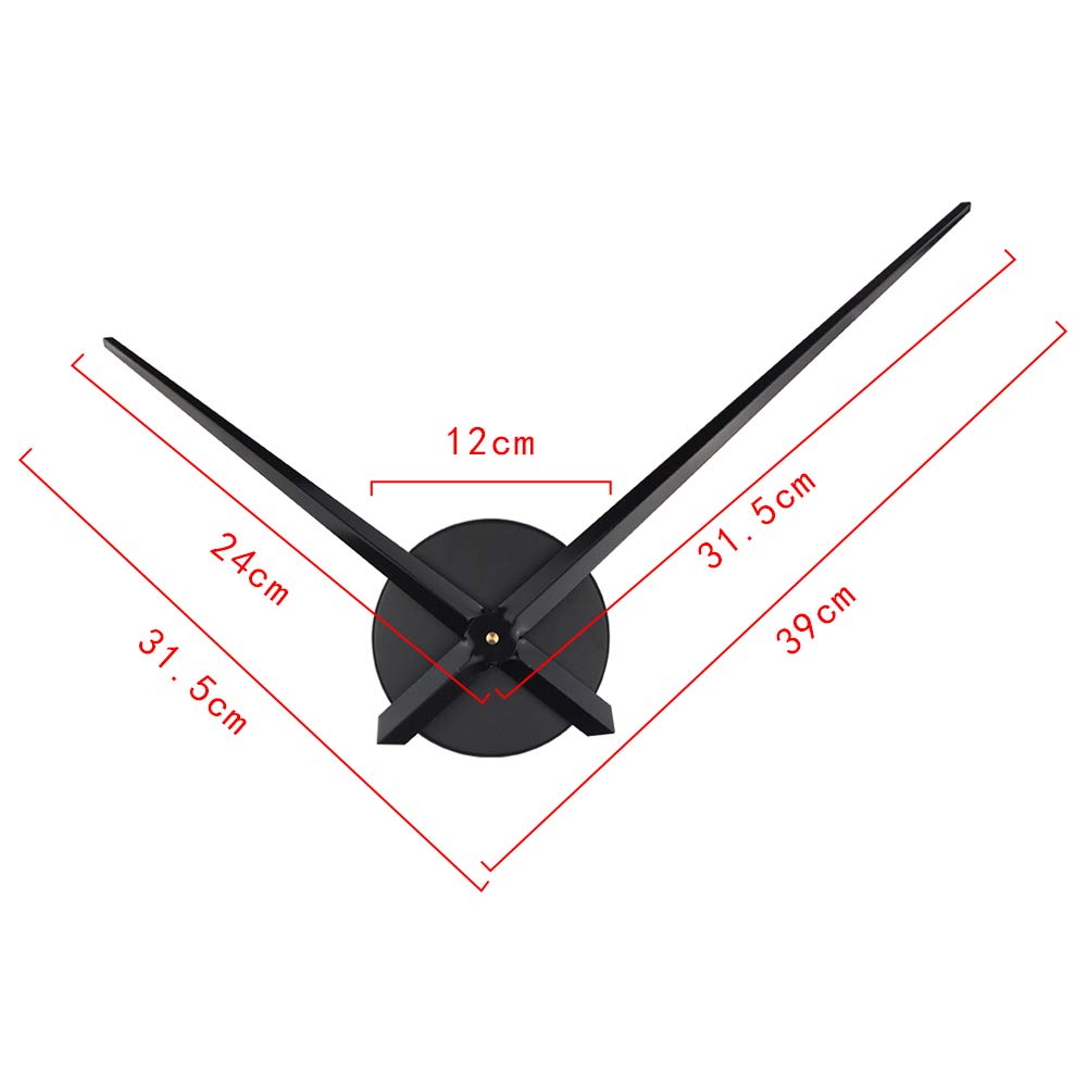 3D Clock Hands, Large Clock Needles Quartz Movement, Wall Clock Mechanism Kit, DIY Parts Replacement (Black-T42B)