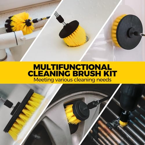 11 Piece Drill Brush Attachment Set Scouring Pads Power Scrubber Brush Scrub Pads for Bathroom Surfaces, Floor, Tub, Shower, Grout, Tile, Corners,Cleaning Brush