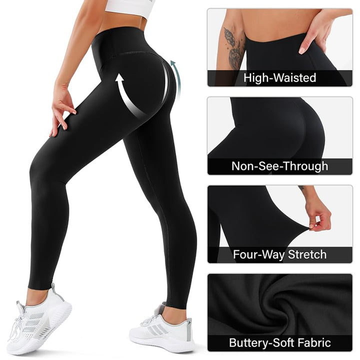 3 Pack Leggings for Women High Waisted No See-Through Tummy Control Soft Yoga Pants Womens Workout Athletic Running Leggings