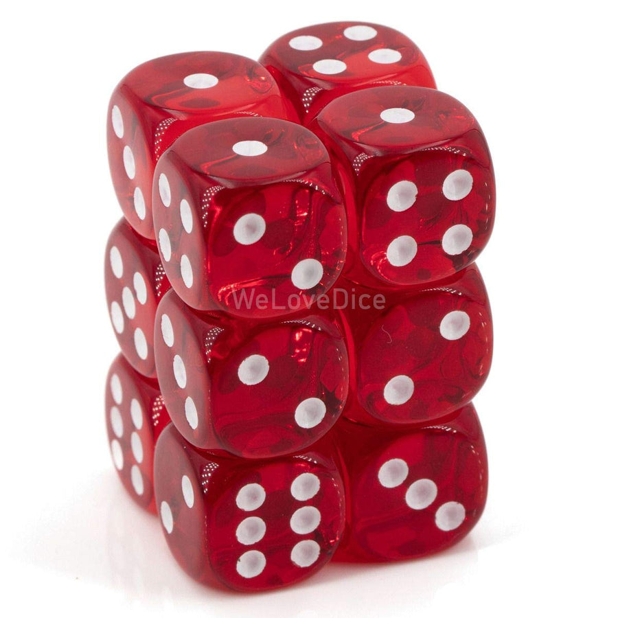 Chessex Translucent 16mm d6 Red w/White Dice Block 12 p