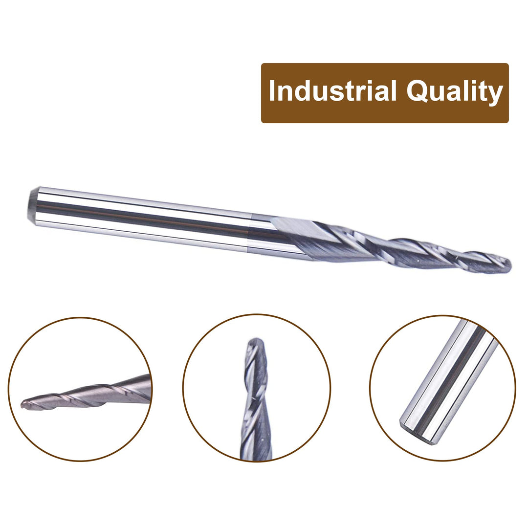 5 Pieces 0.75MM Tip Radius (1.5mm Diameter) Tapered Ball Nose Carbide Router bits 1/8 inch Shank for Wood Carving 3D Engrave with TiAlN Coated