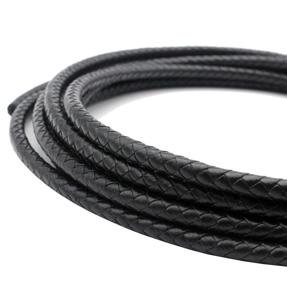 3 Yards Braided Leather Strap Black 5mm Round Regenerated Leather Cord for Bracelet Making