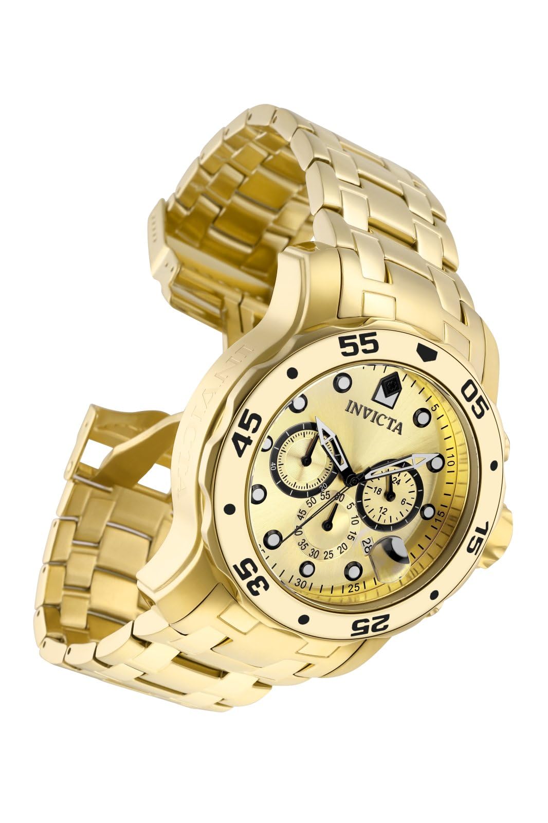 Men&#39;s Pro Diver Quartz Watch with Gold Tone Stainless Steel Band, Gold (Model: 0074)