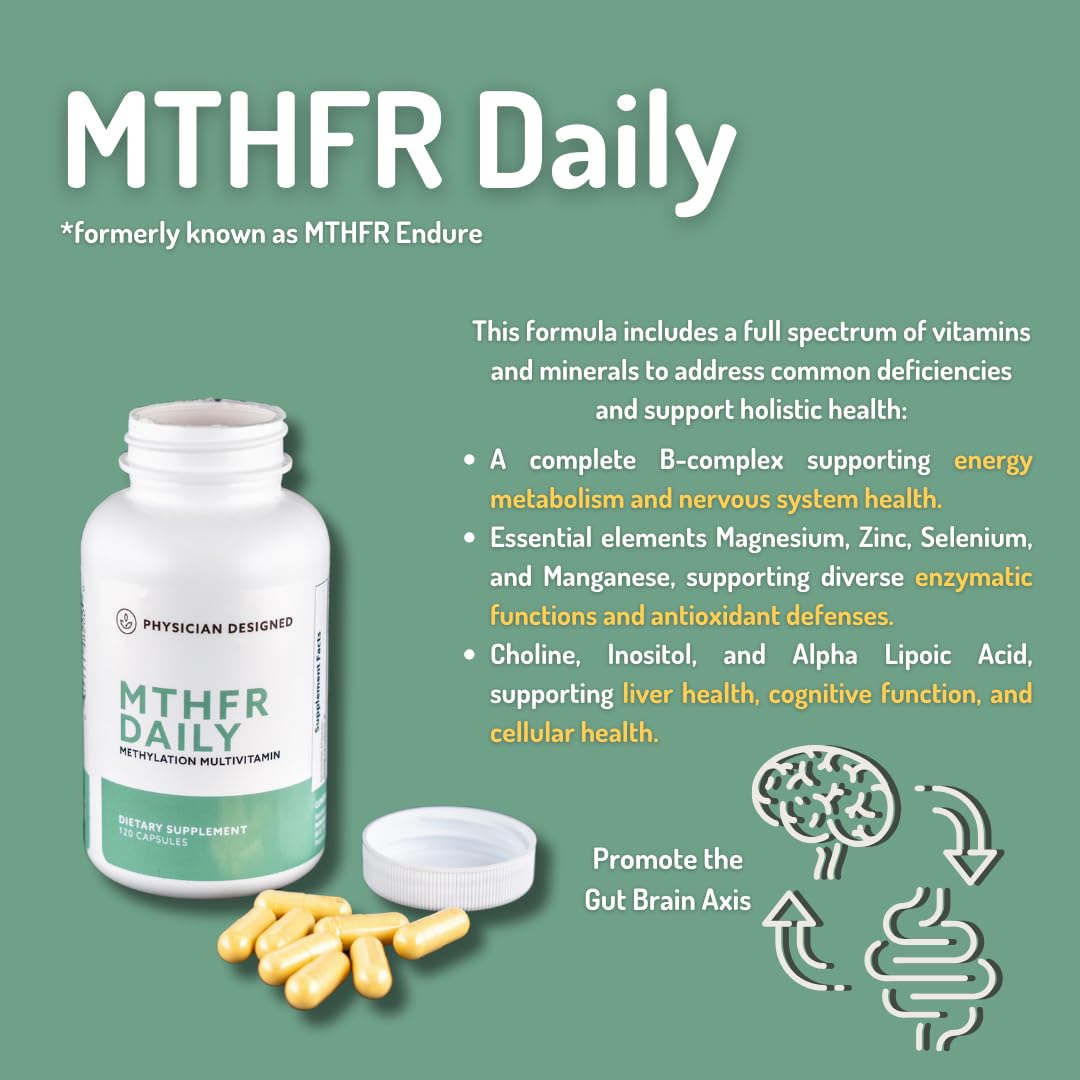 Physician Designed MTHFR Daily Multivitamin | Methylated Multivitamin for Men &amp; Women | for Energy, Mood, &amp; Heart | Vitamin B-Complex | 120 Capsules