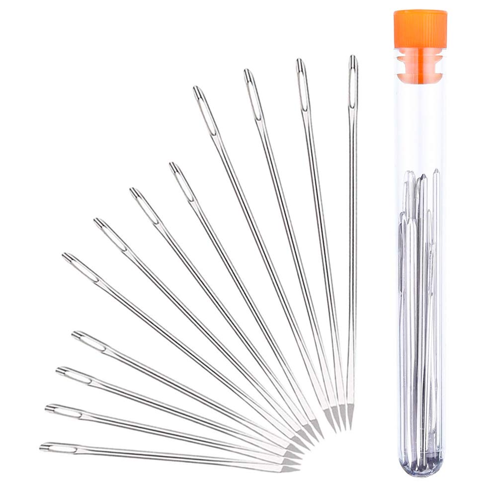 Professional Large-Eye Leather Stitching Needle with 3 Different Sizes for Leather Projects with Storage Container (12 Pieces)