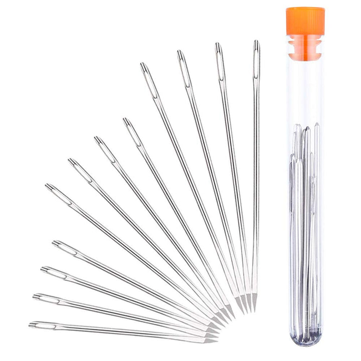 Professional Large-Eye Leather Stitching Needle with 3 Different Sizes for Leather Projects with Storage Container (12 Pieces)